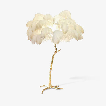 Ostrich Feather Brass Floor Lamp, Hollywood Regency Glam, Hand-Dyed Plumes, Plug-In