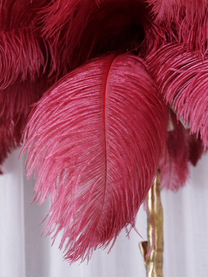 Ostrich Feather Brass Floor Lamp, Hollywood Regency Glam, Hand-Dyed Plumes, Plug-In