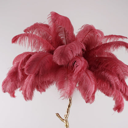 Ostrich Feather Brass Floor Lamp, Hollywood Regency Glam, Hand-Dyed Plumes, Plug-In