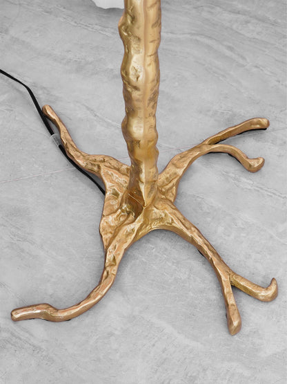 Ostrich Feather Brass Floor Lamp, Hollywood Regency Glam, Hand-Dyed Plumes, Plug-In