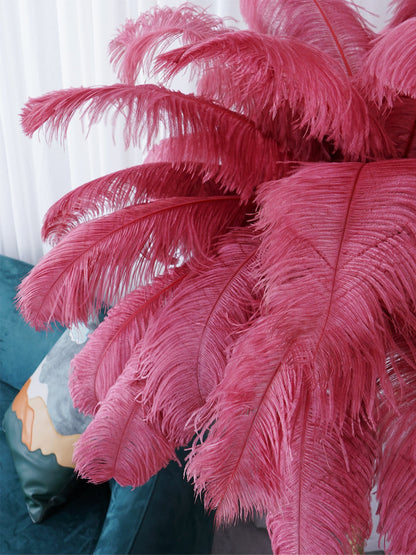 Ostrich Feather Brass Floor Lamp, Hollywood Regency Glam, Hand-Dyed Plumes, Plug-In