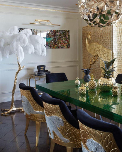Ostrich Feather Brass Floor Lamp, Hollywood Regency Glam, Hand-Dyed Plumes, Plug-In