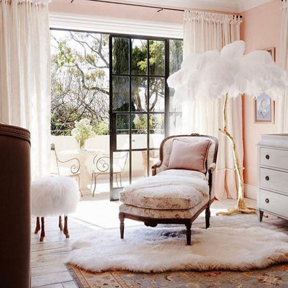 Ostrich Feather Brass Floor Lamp, Hollywood Regency Glam, Hand-Dyed Plumes, Plug-In