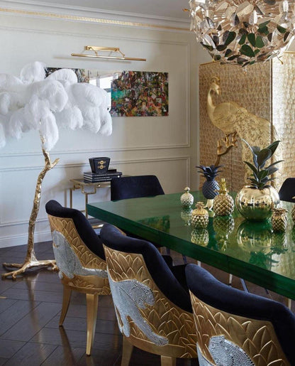 Ostrich Feather Brass Floor Lamp, Hollywood Regency Glam, Hand-Dyed Plumes, Plug-In