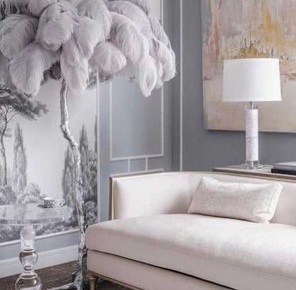 Ostrich Feather Brass Floor Lamp, Hollywood Regency Glam, Hand-Dyed Plumes, Plug-In