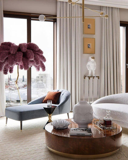 Ostrich Feather Brass Floor Lamp, Hollywood Regency Glam, Hand-Dyed Plumes, Plug-In