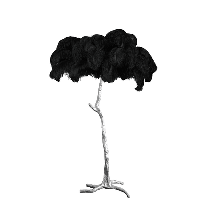 Ostrich Feather Brass Floor Lamp, Hollywood Regency Glam, Hand-Dyed Plumes, Plug-In