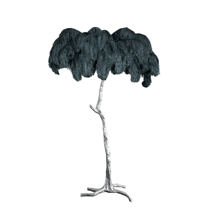 Ostrich Feather Brass Floor Lamp, Hollywood Regency Glam, Hand-Dyed Plumes, Plug-In