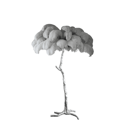 Ostrich Feather Brass Floor Lamp, Hollywood Regency Glam, Hand-Dyed Plumes, Plug-In