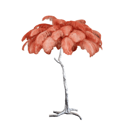 Ostrich Feather Brass Floor Lamp, Hollywood Regency Glam, Hand-Dyed Plumes, Plug-In