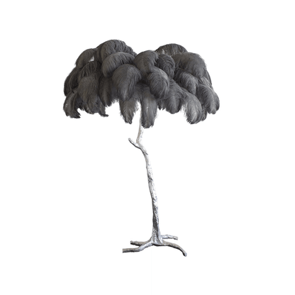 Ostrich Feather Brass Floor Lamp, Hollywood Regency Glam, Hand-Dyed Plumes, Plug-In