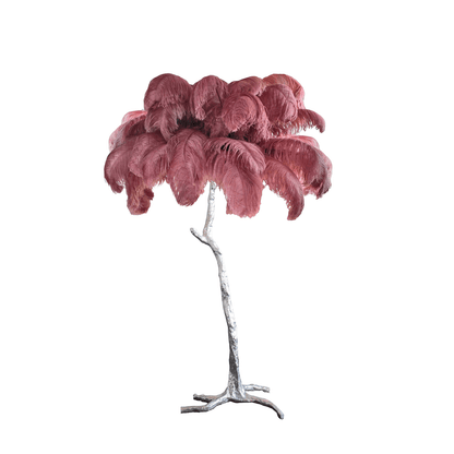 Ostrich Feather Brass Floor Lamp, Hollywood Regency Glam, Hand-Dyed Plumes, Plug-In