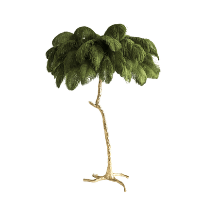 Ostrich Feather Brass Floor Lamp, Hollywood Regency Glam, Hand-Dyed Plumes, Plug-In