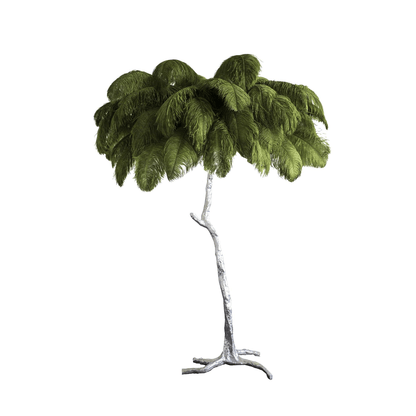 Ostrich Feather Brass Floor Lamp, Hollywood Regency Glam, Hand-Dyed Plumes, Plug-In