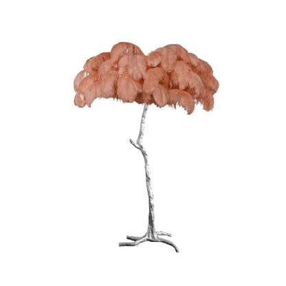 Ostrich Feather Brass Floor Lamp, Hollywood Regency Glam, Hand-Dyed Plumes, Plug-In