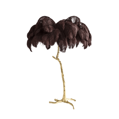 Ostrich Feather Brass Floor Lamp, Hollywood Regency Glam, Hand-Dyed Plumes, Plug-In