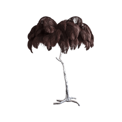 Ostrich Feather Brass Floor Lamp, Hollywood Regency Glam, Hand-Dyed Plumes, Plug-In