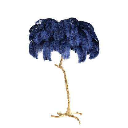 Ostrich Feather Brass Floor Lamp, Hollywood Regency Glam, Hand-Dyed Plumes, Plug-In