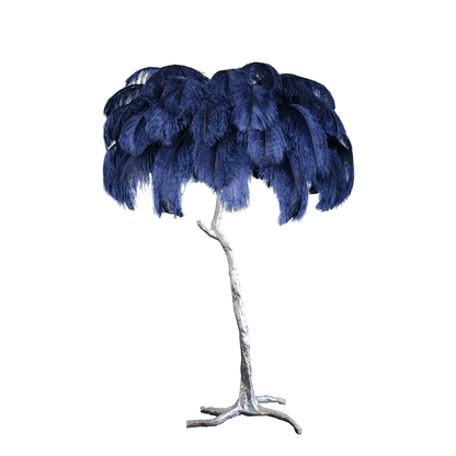 Ostrich Feather Brass Floor Lamp, Hollywood Regency Glam, Hand-Dyed Plumes, Plug-In