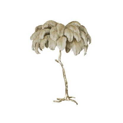 Ostrich Feather Brass Floor Lamp, Hollywood Regency Glam, Hand-Dyed Plumes, Plug-In