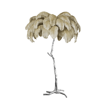 Ostrich Feather Brass Floor Lamp, Hollywood Regency Glam, Hand-Dyed Plumes, Plug-In