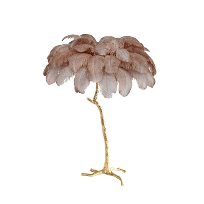 Ostrich Feather Brass Floor Lamp, Hollywood Regency Glam, Hand-Dyed Plumes, Plug-In