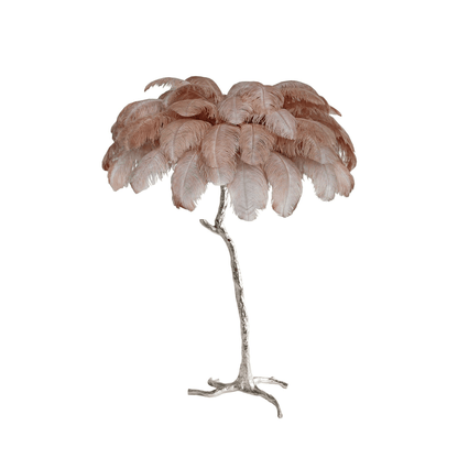 Ostrich Feather Brass Floor Lamp, Hollywood Regency Glam, Hand-Dyed Plumes, Plug-In