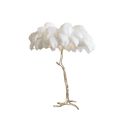 Ostrich Feather Brass Floor Lamp, Hollywood Regency Glam, Hand-Dyed Plumes, Plug-In
