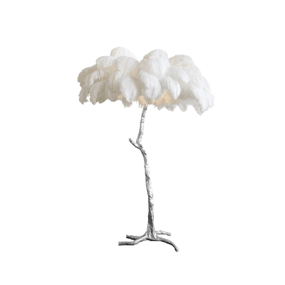 Ostrich Feather Brass Floor Lamp, Hollywood Regency Glam, Hand-Dyed Plumes, Plug-In