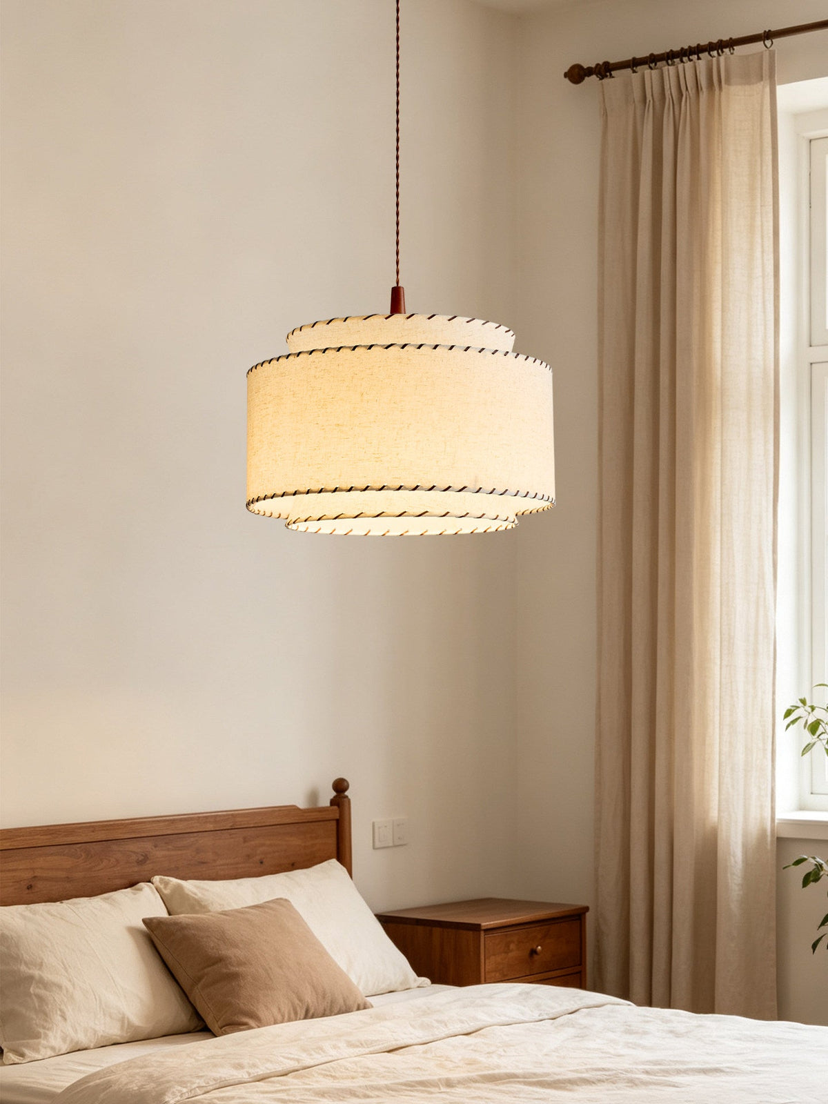 Halvor Pendant Lighting for Kitchen Island, Tiered Linen-Look Fabric Shade, Adjustable Cord
