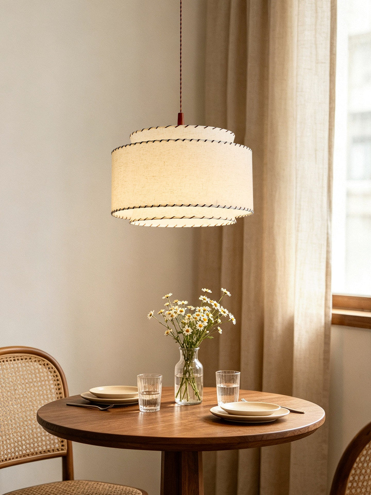 Halvor Pendant Lighting for Kitchen Island, Tiered Linen-Look Fabric Shade, Adjustable Cord
