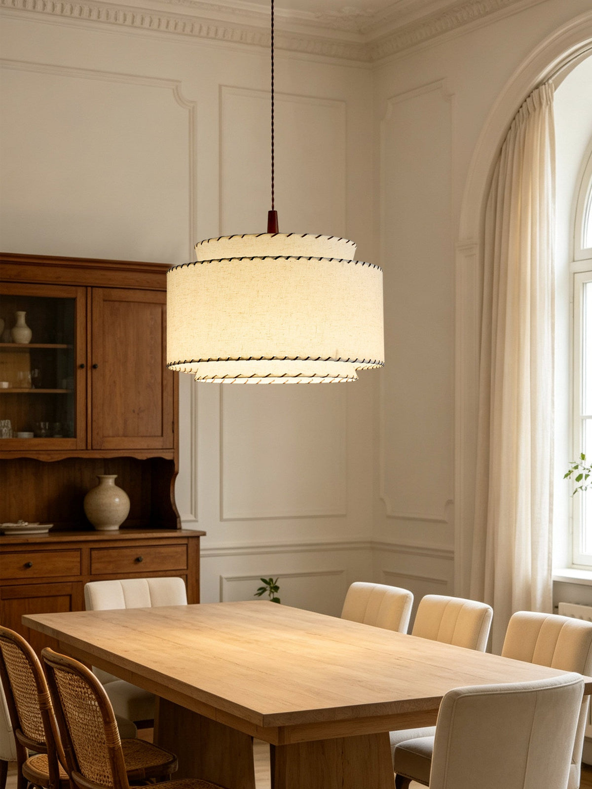 Halvor Pendant Lighting for Kitchen Island, Tiered Linen-Look Fabric Shade, Adjustable Cord