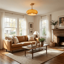 Glass disc flush mount ceiling light glowing warm light