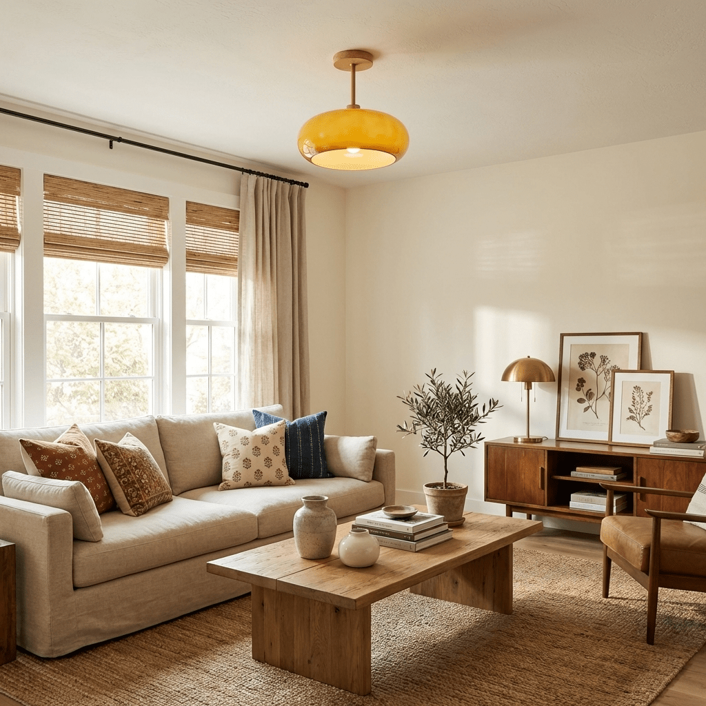 Eskil Ceiling Light Fixture, 11 Inch Ceiling Lamp, Natural Wood Color, Bedroom & Living Room