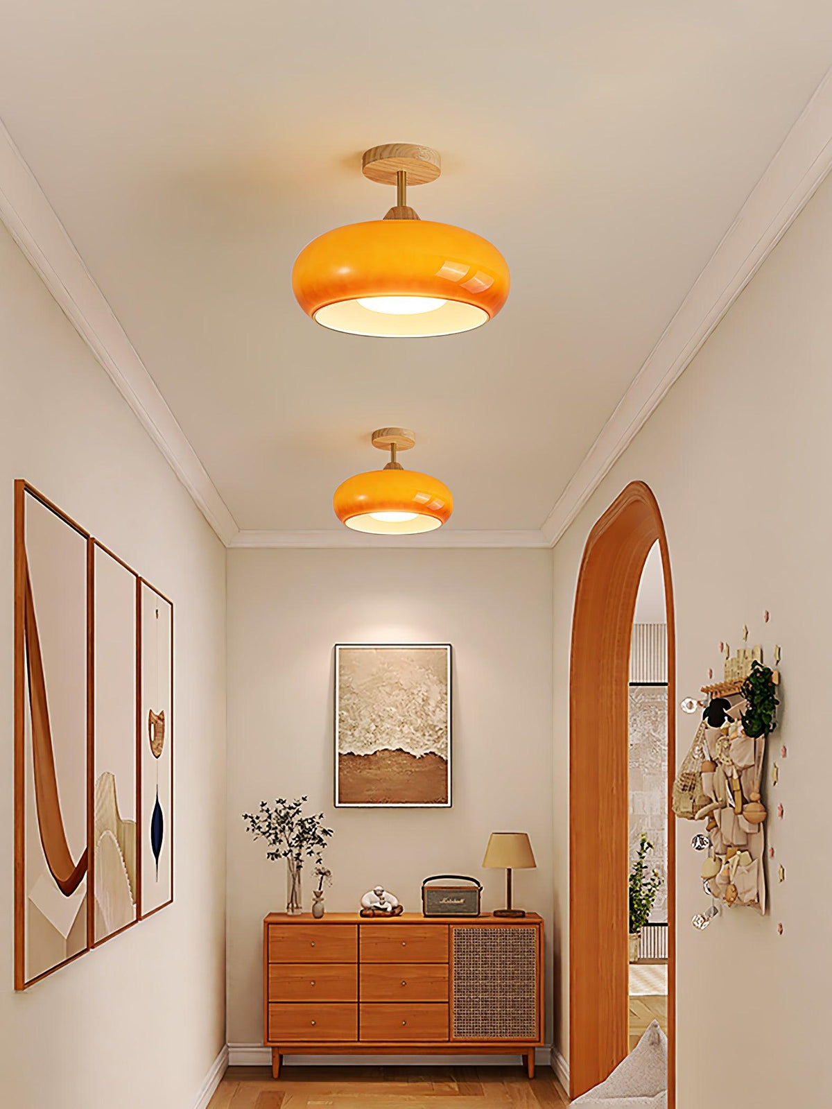 Eskil Ceiling Light Fixture, 11 Inch Ceiling Lamp, Natural Wood Color, Bedroom & Living Room