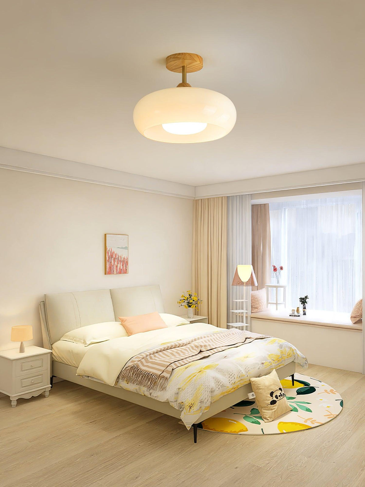 Eskil Ceiling Light Fixture, 11 Inch Ceiling Lamp, Natural Wood Color, Bedroom & Living Room