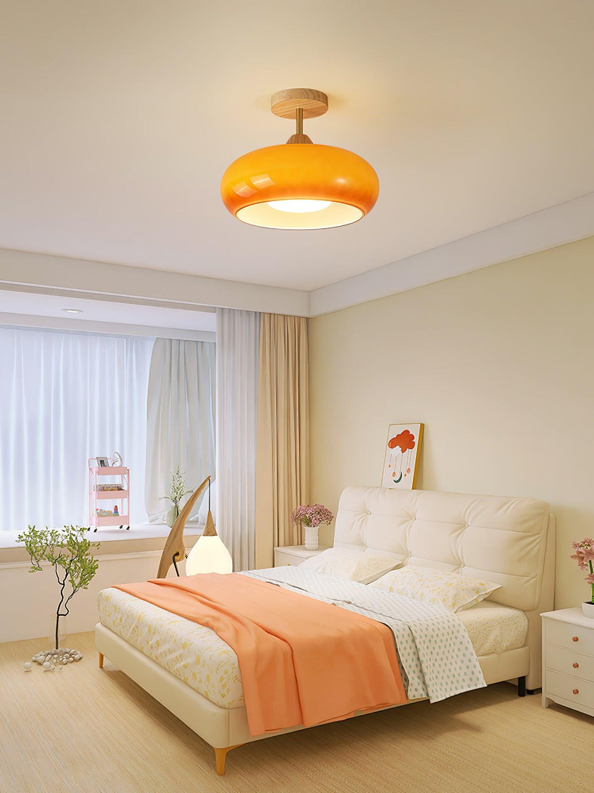 Eskil Ceiling Light Fixture, 11 Inch Ceiling Lamp, Natural Wood Color, Bedroom & Living Room
