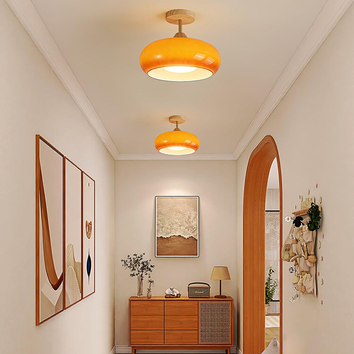 Eskil Ceiling Light Fixture, 11 Inch Ceiling Lamp, Natural Wood Color, Bedroom & Living Room