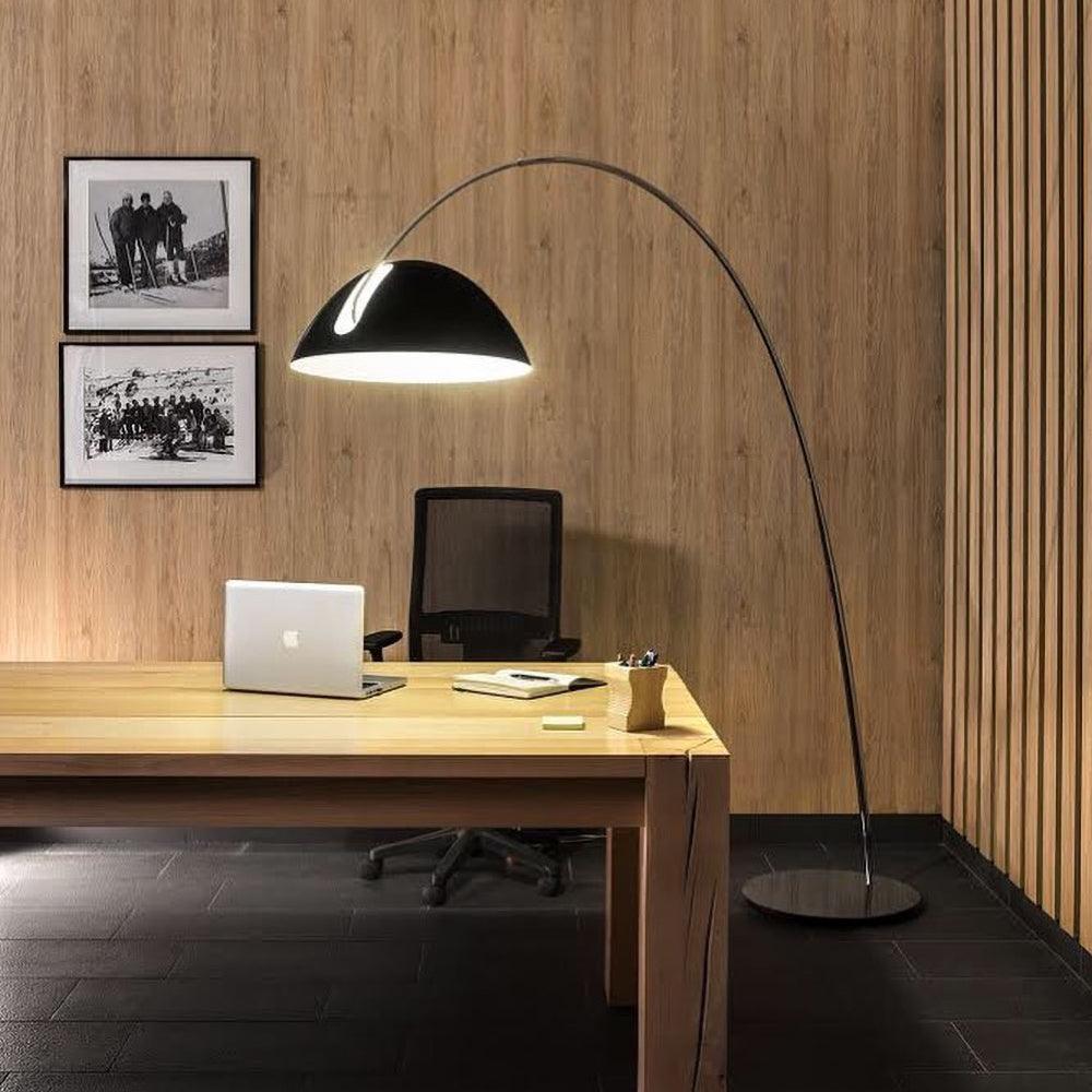 Close-up of the Verse arc floor lamp's swiveling shade joint