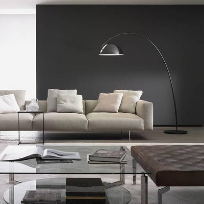 Verse Scandinavian Arc Floor Lamp, Swiveling Shade, Flexible Tapered Arm, Plug-In