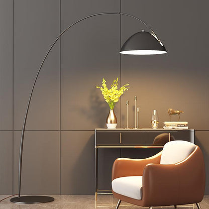 Verse Scandinavian Arc Floor Lamp, Swiveling Shade, Flexible Tapered Arm, Plug-In
