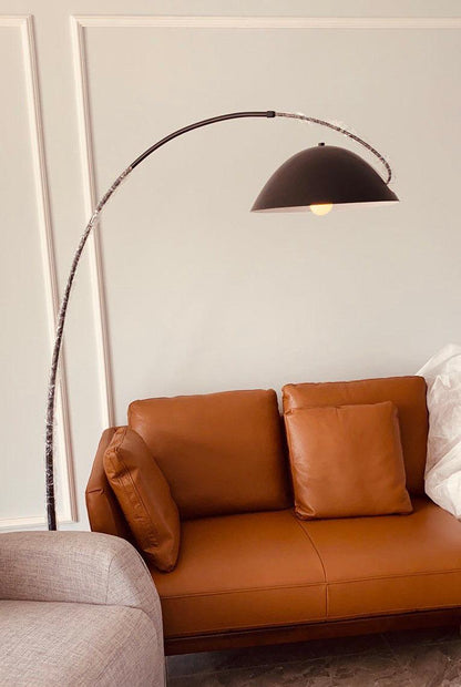Verse Scandinavian Arc Floor Lamp, Swiveling Shade, Flexible Tapered Arm, Plug-In