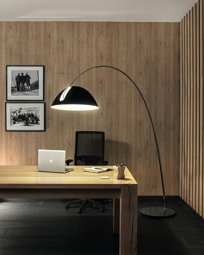 Verse Scandinavian Arc Floor Lamp, Swiveling Shade, Flexible Tapered Arm, Plug-In