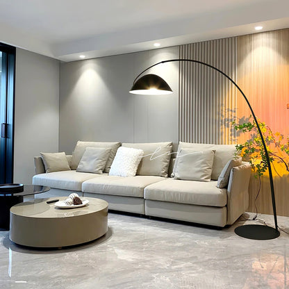 Verse Scandinavian Arc Floor Lamp, Swiveling Shade, Flexible Tapered Arm, Plug-In