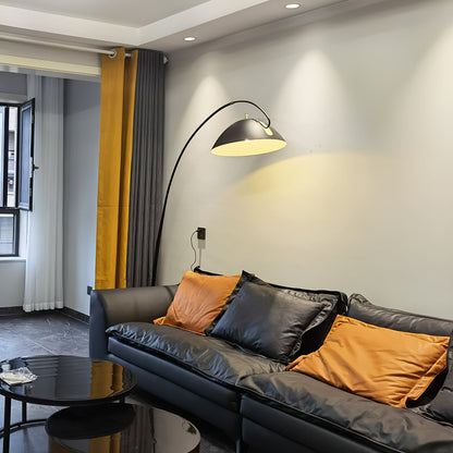 Verse Scandinavian Arc Floor Lamp, Swiveling Shade, Flexible Tapered Arm, Plug-In