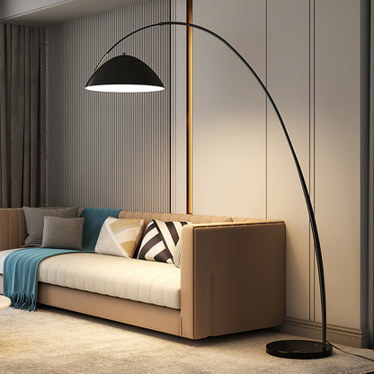 Verse Scandinavian Arc Floor Lamp, Swiveling Shade, Flexible Tapered Arm, Plug-In