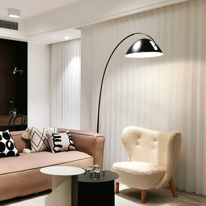 Verse Scandinavian Arc Floor Lamp, Swiveling Shade, Flexible Tapered Arm, Plug-In