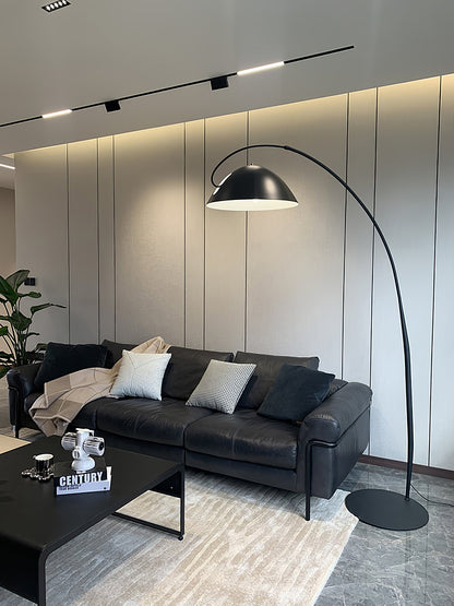 Verse Scandinavian Arc Floor Lamp, Swiveling Shade, Flexible Tapered Arm, Plug-In