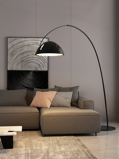 Verse Scandinavian Arc Floor Lamp, Swiveling Shade, Flexible Tapered Arm, Plug-In