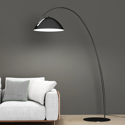 Verse Scandinavian Arc Floor Lamp, Swiveling Shade, Flexible Tapered Arm, Plug-In